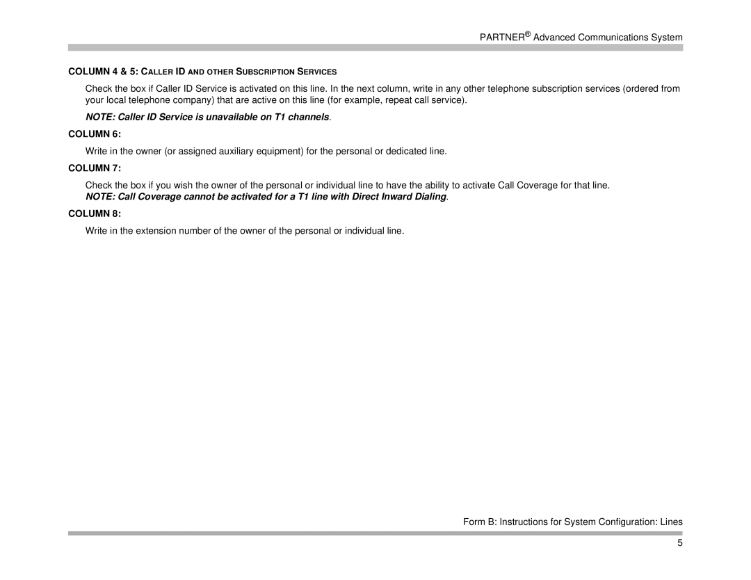 Avaya 518-456-161 manual Column 