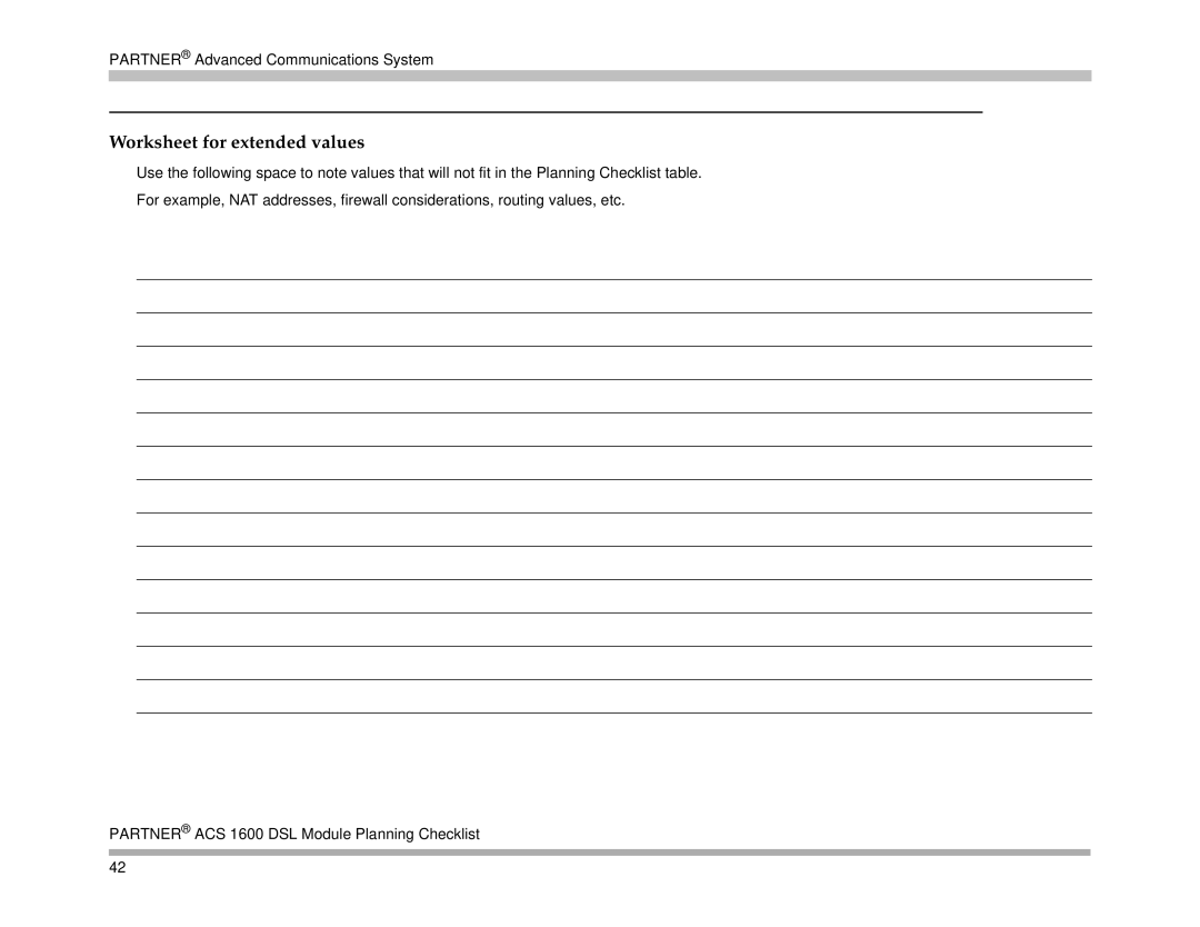 Avaya 518-456-161 manual Worksheet for extended values 