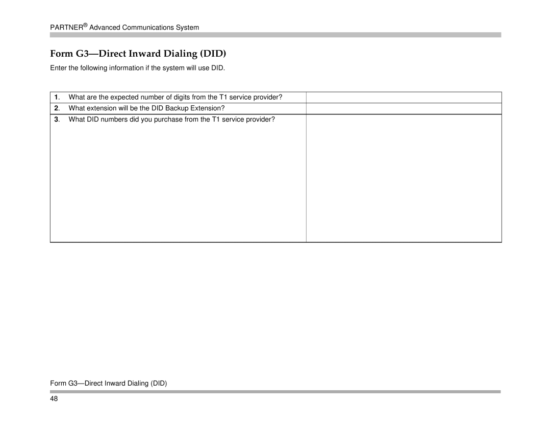 Avaya 518-456-161 manual Form G3-Direct Inward Dialing did 