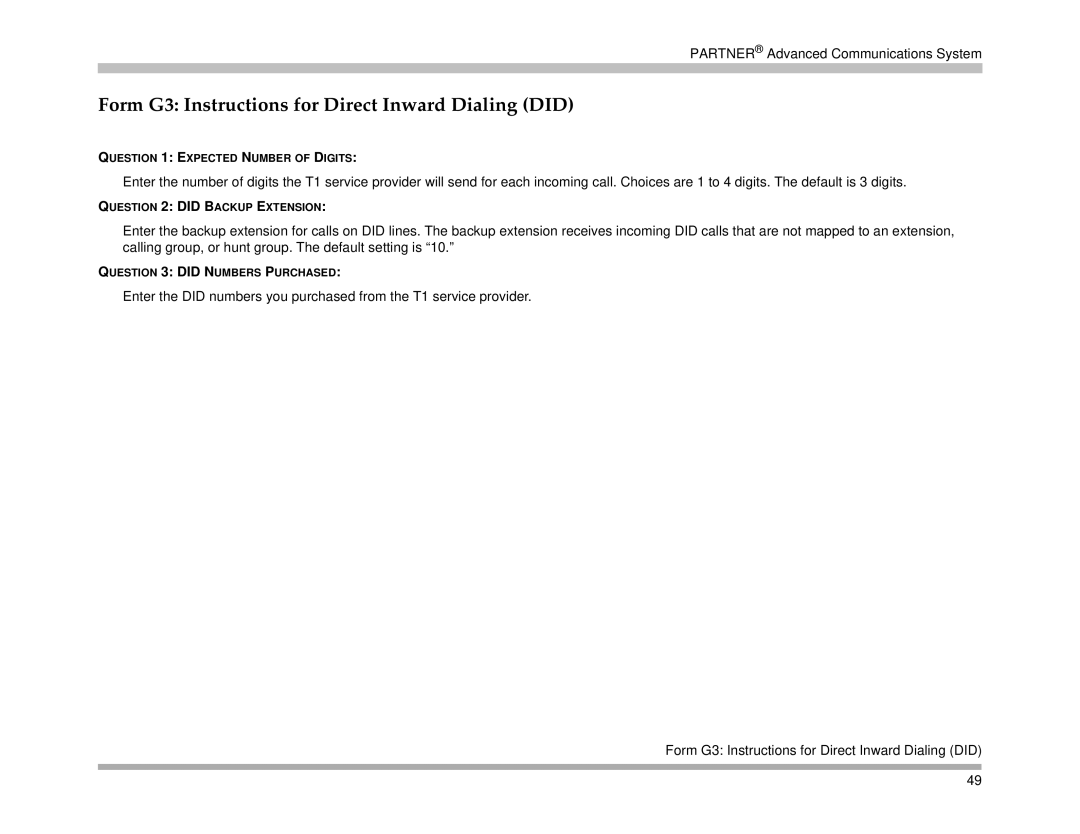 Avaya 518-456-161 manual Form G3 Instructions for Direct Inward Dialing did 