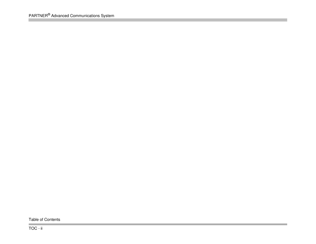 Avaya 518-456-161 manual Partner Advanced Communications System Table of Contents TOC 