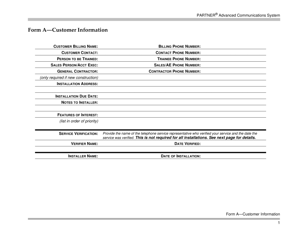 Avaya 518-456-161 manual Form A-Customer Information, List in order of priority 