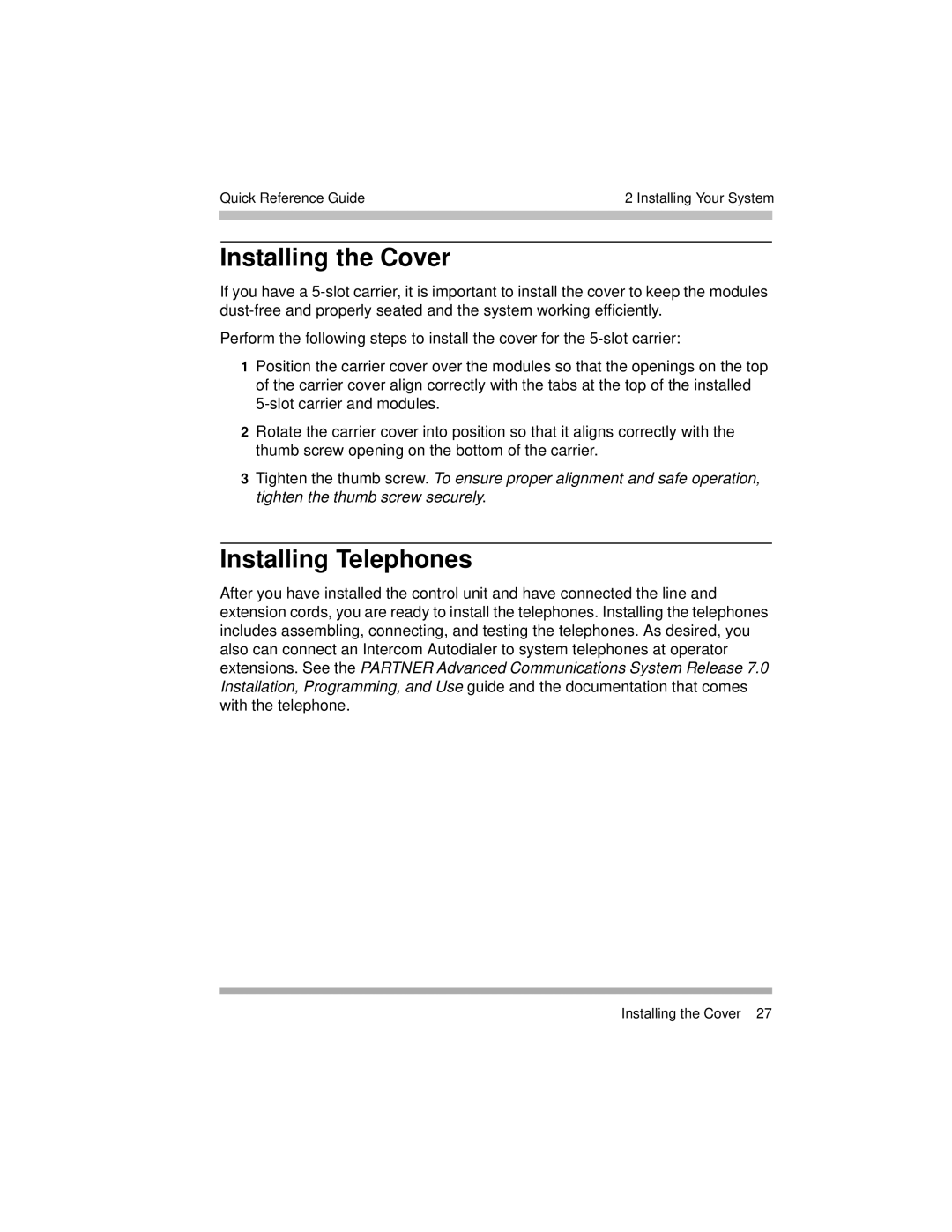 Avaya 518-456-804 manual Installing the Cover, Installing Telephones 