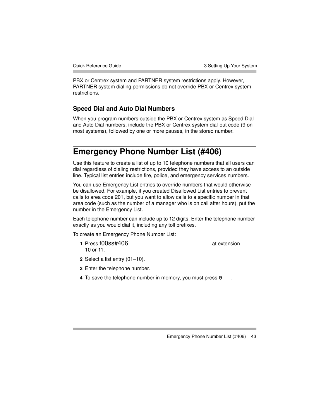 Avaya 518-456-804 manual Emergency Phone Number List #406, Speed Dial and Auto Dial Numbers 