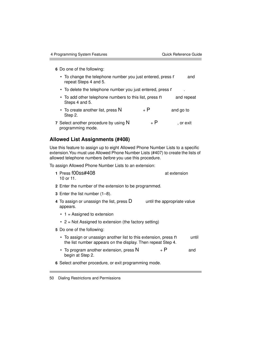 Avaya 518-456-804 manual Allowed List Assignments #408 