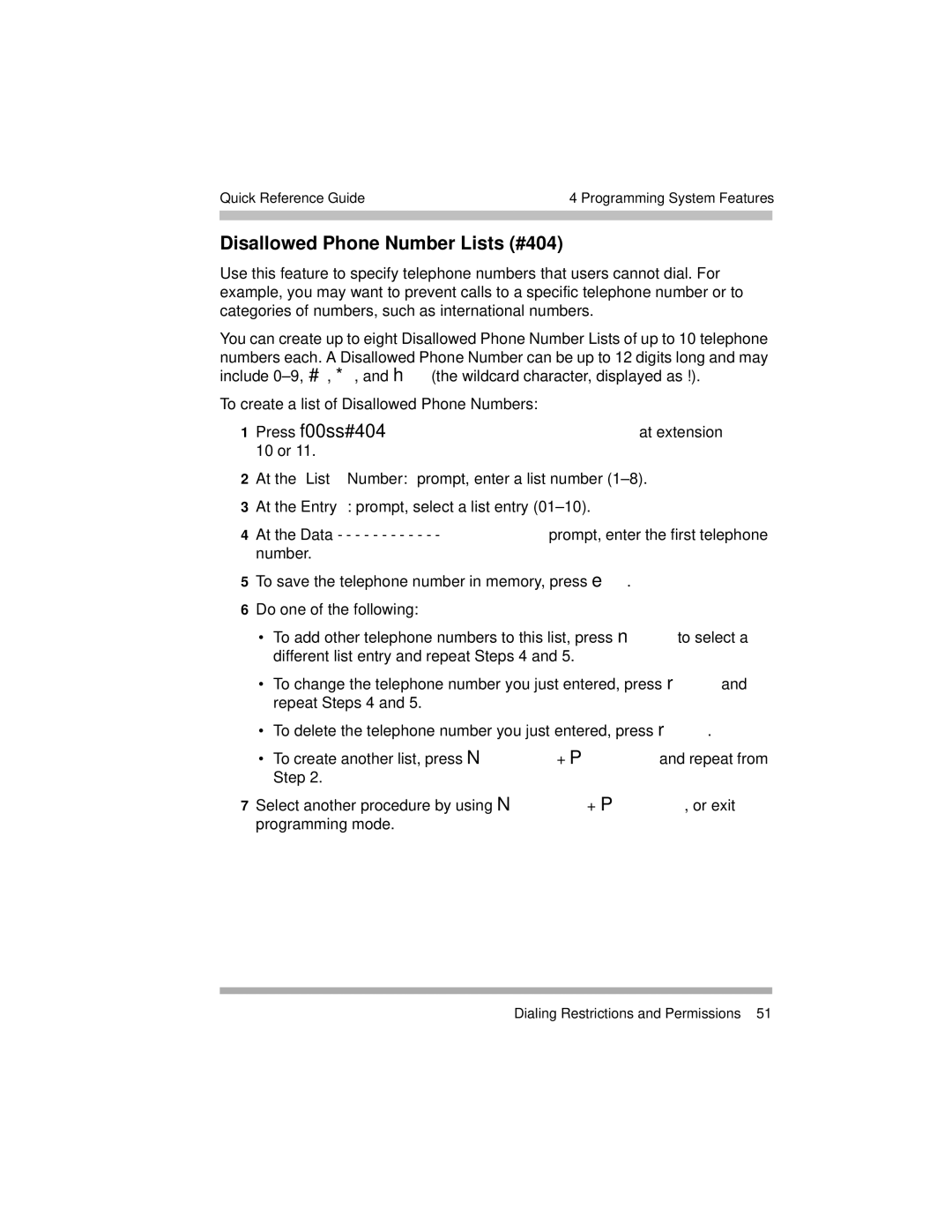 Avaya 518-456-804 manual Disallowed Phone Number Lists #404 