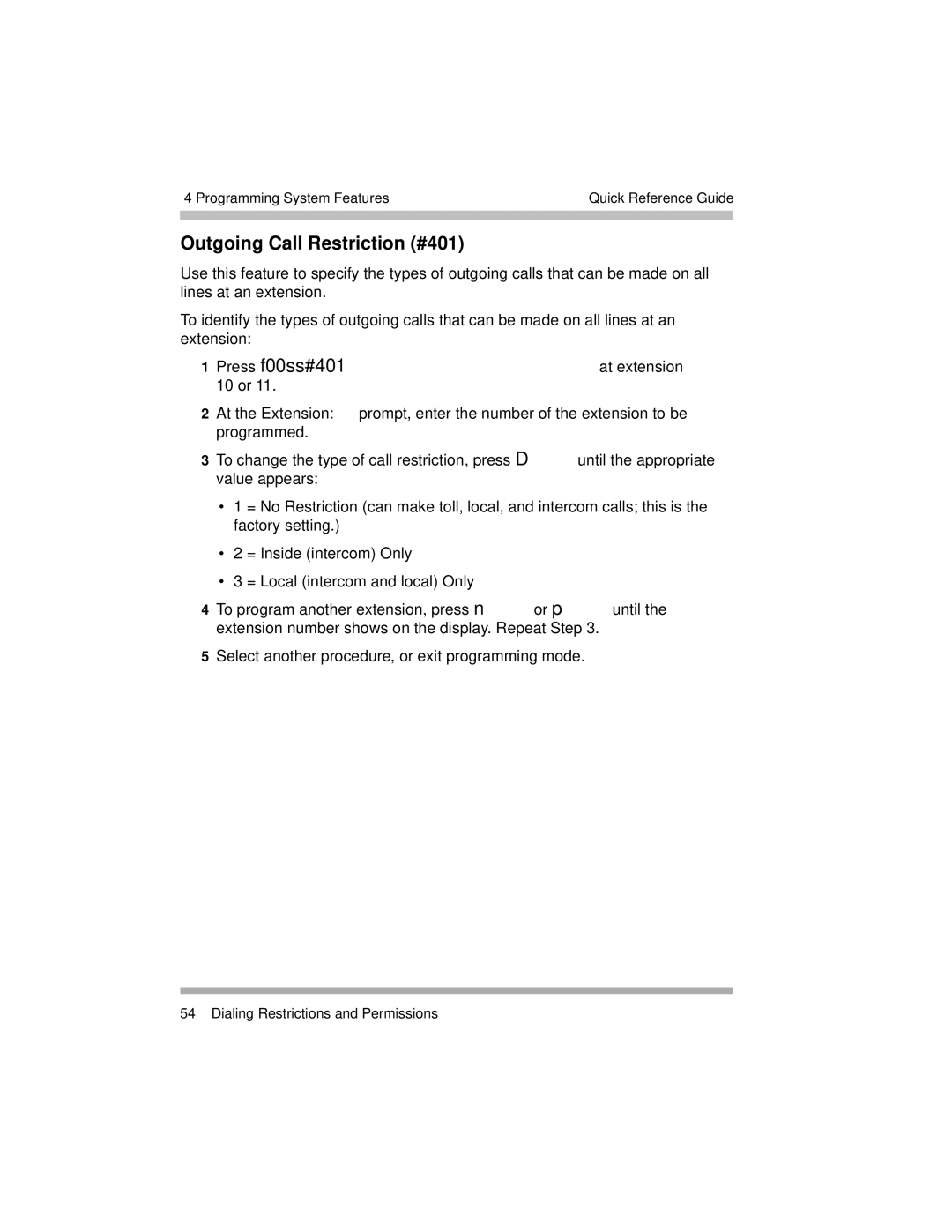 Avaya 518-456-804 manual Outgoing Call Restriction #401 