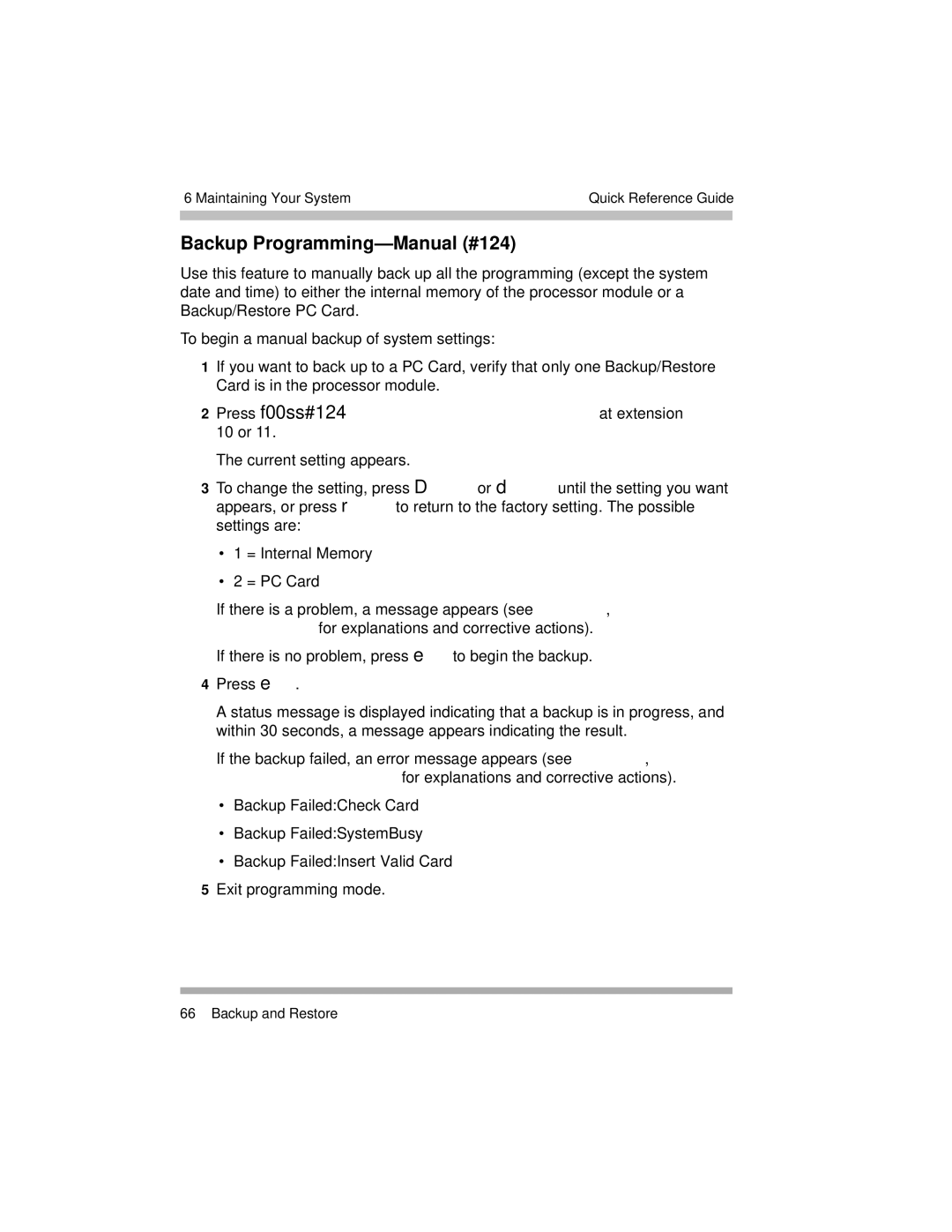 Avaya 518-456-804 manual Backup Programming-Manual #124 