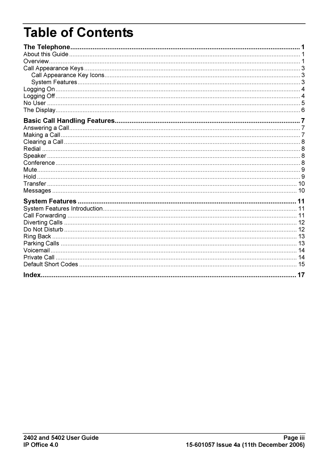 Avaya 2402, 5402 manual Table of Contents 