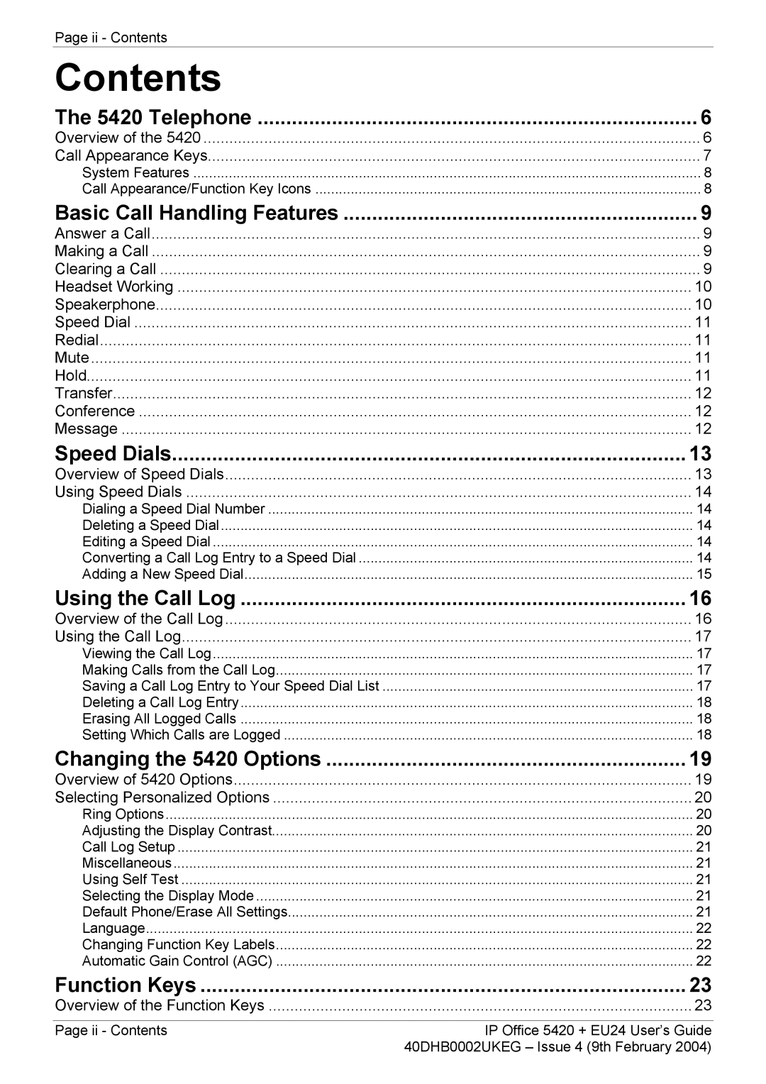 Avaya 5420 + EU24 manual Contents 