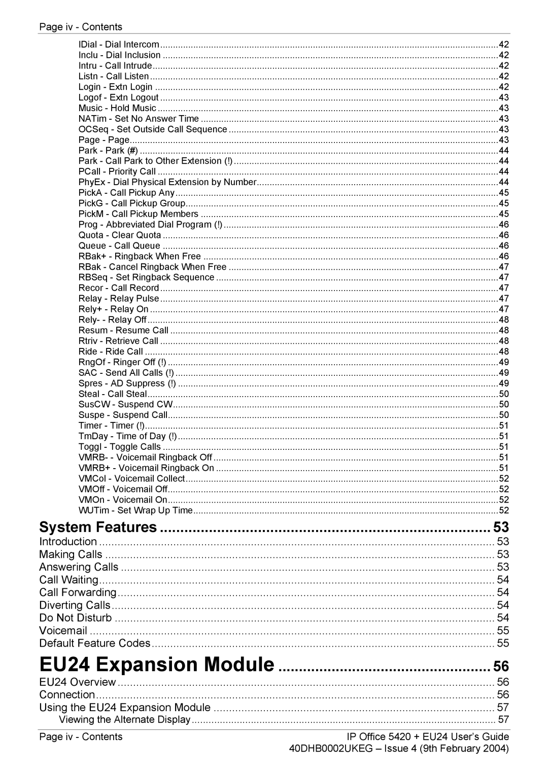 Avaya 5420 + EU24 manual Iv Contents 