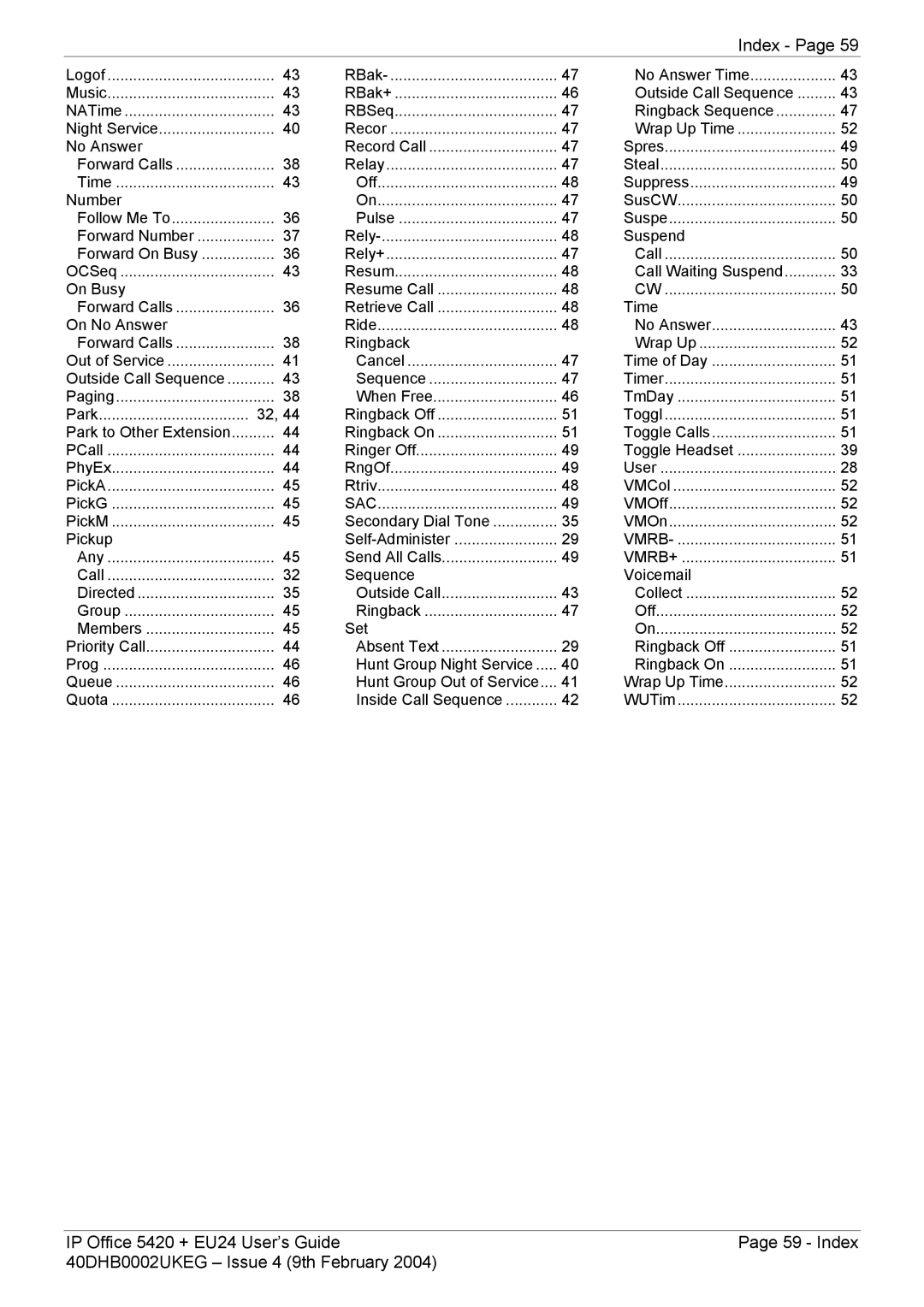 Avaya 5420 + EU24 manual Index 