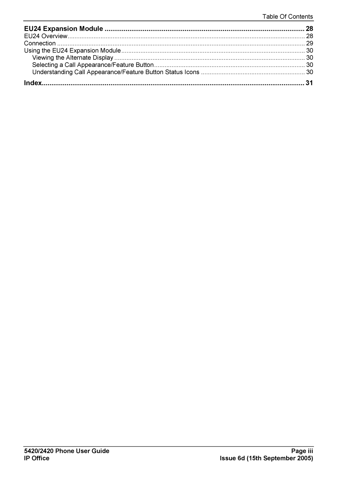 Avaya 5420 manual Table Of Contents 