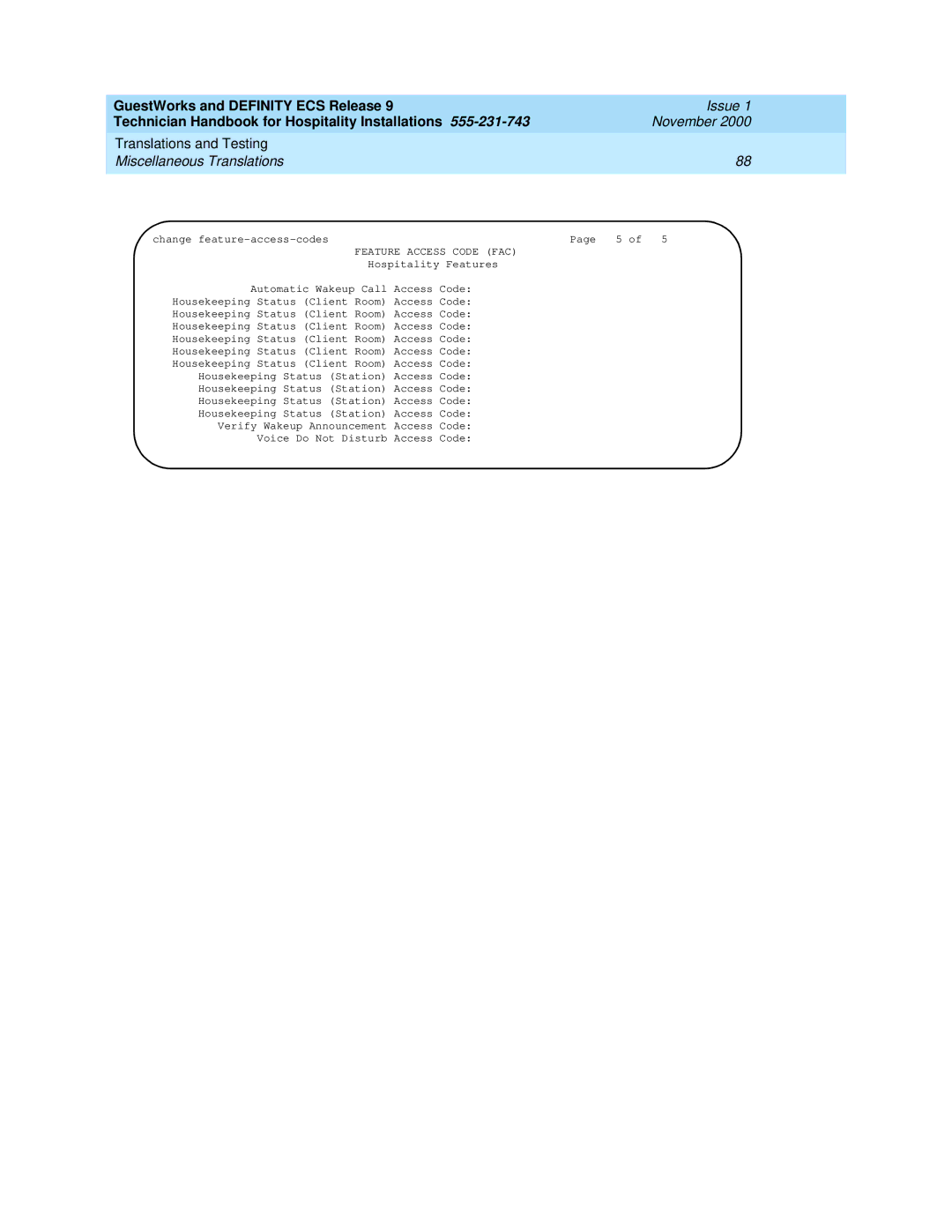 Avaya 555-231-743 manual Change feature-access-codesPage 5 