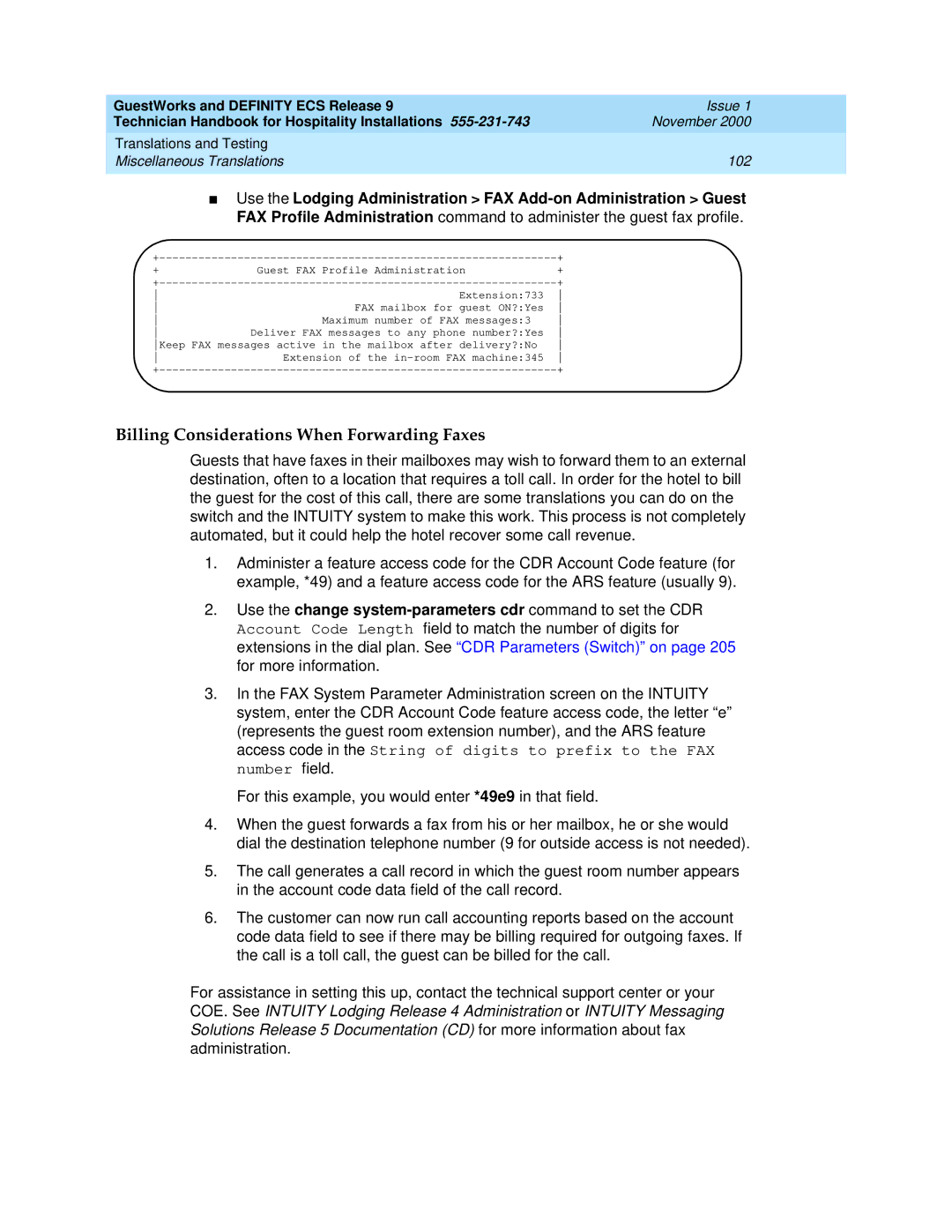 Avaya 555-231-743 manual Billing Considerations When Forwarding Faxes 