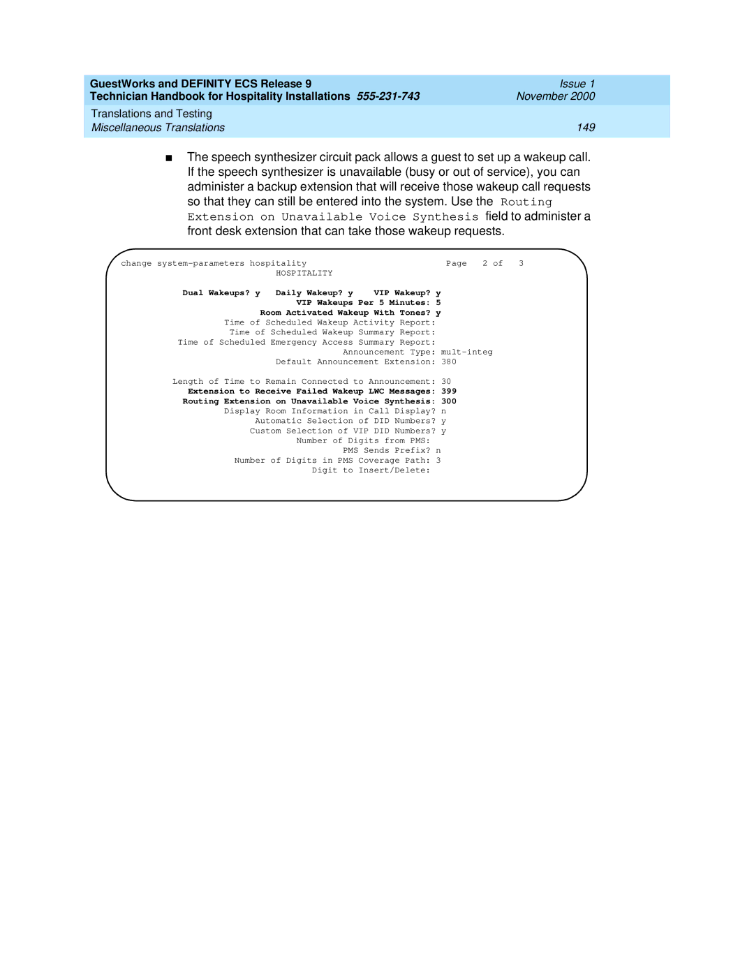 Avaya 555-231-743 manual Translations and Testing Miscellaneous Translations 149 