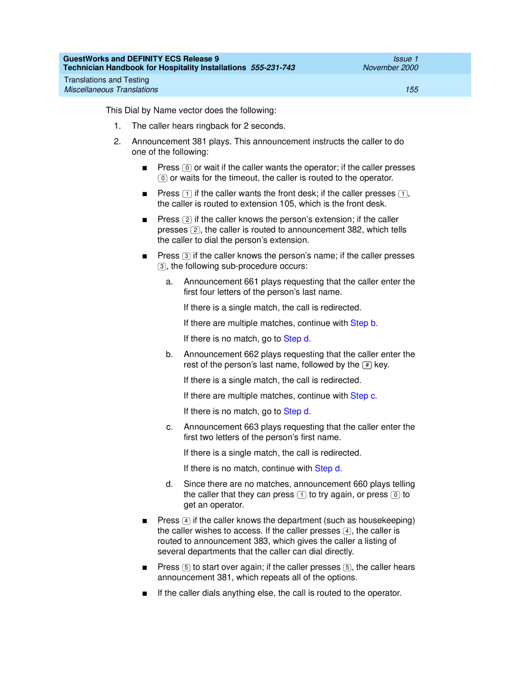 Avaya 555-231-743 manual Translations and Testing Miscellaneous Translations 155 