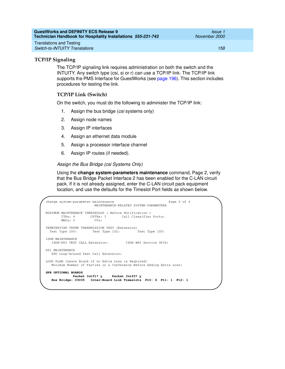 Avaya 555-231-743 manual TCP/IP Signaling, TCP/IP Link Switch 