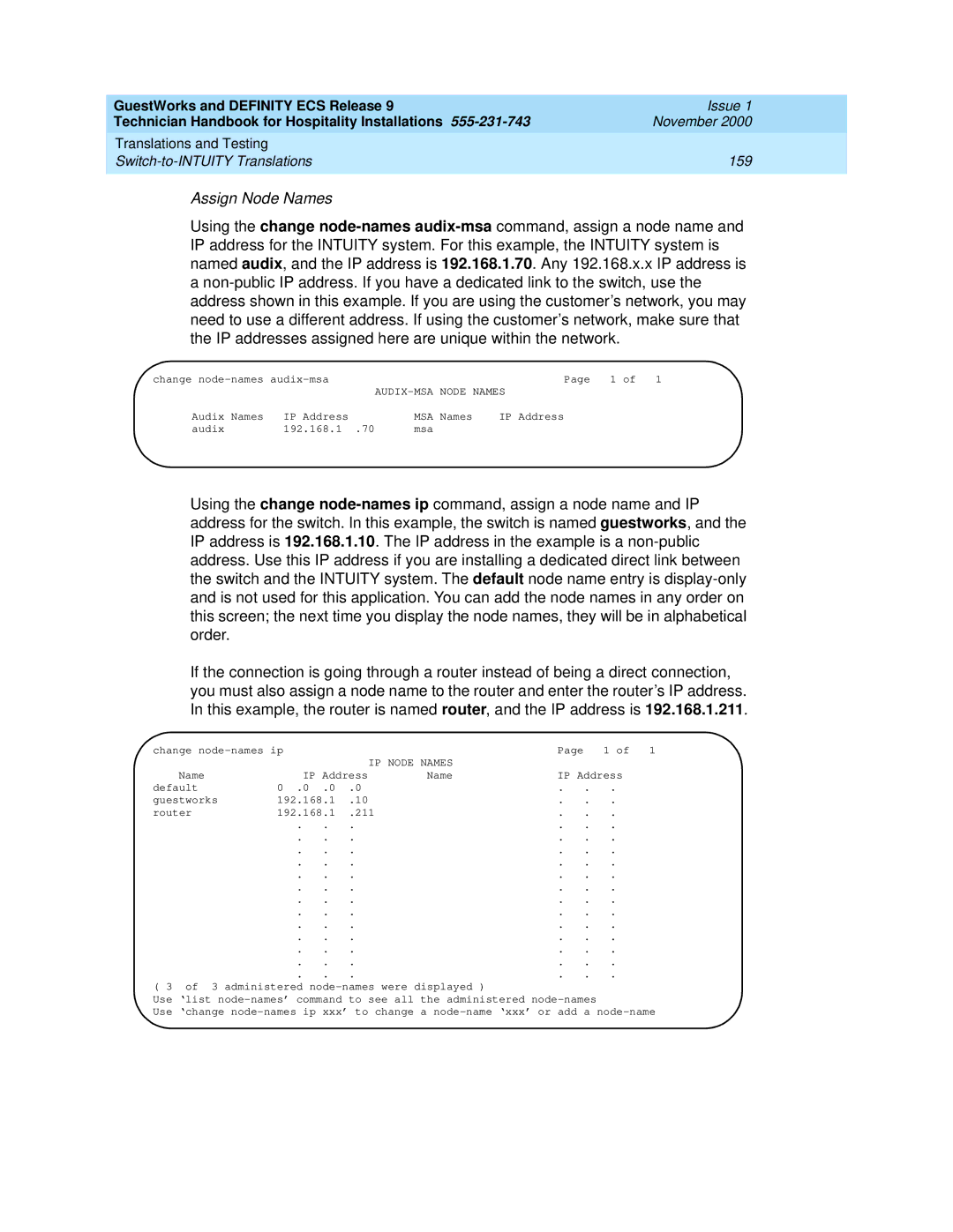 Avaya 555-231-743 manual AUDIX-MSA Node Names, Msa, IP Node Names 