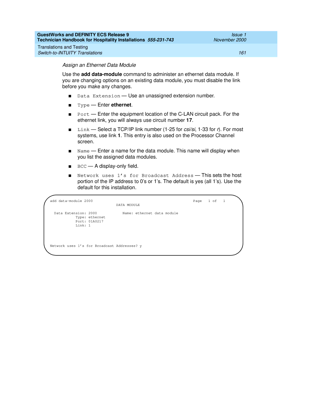 Avaya 555-231-743 manual Assign an Ethernet Data Module 