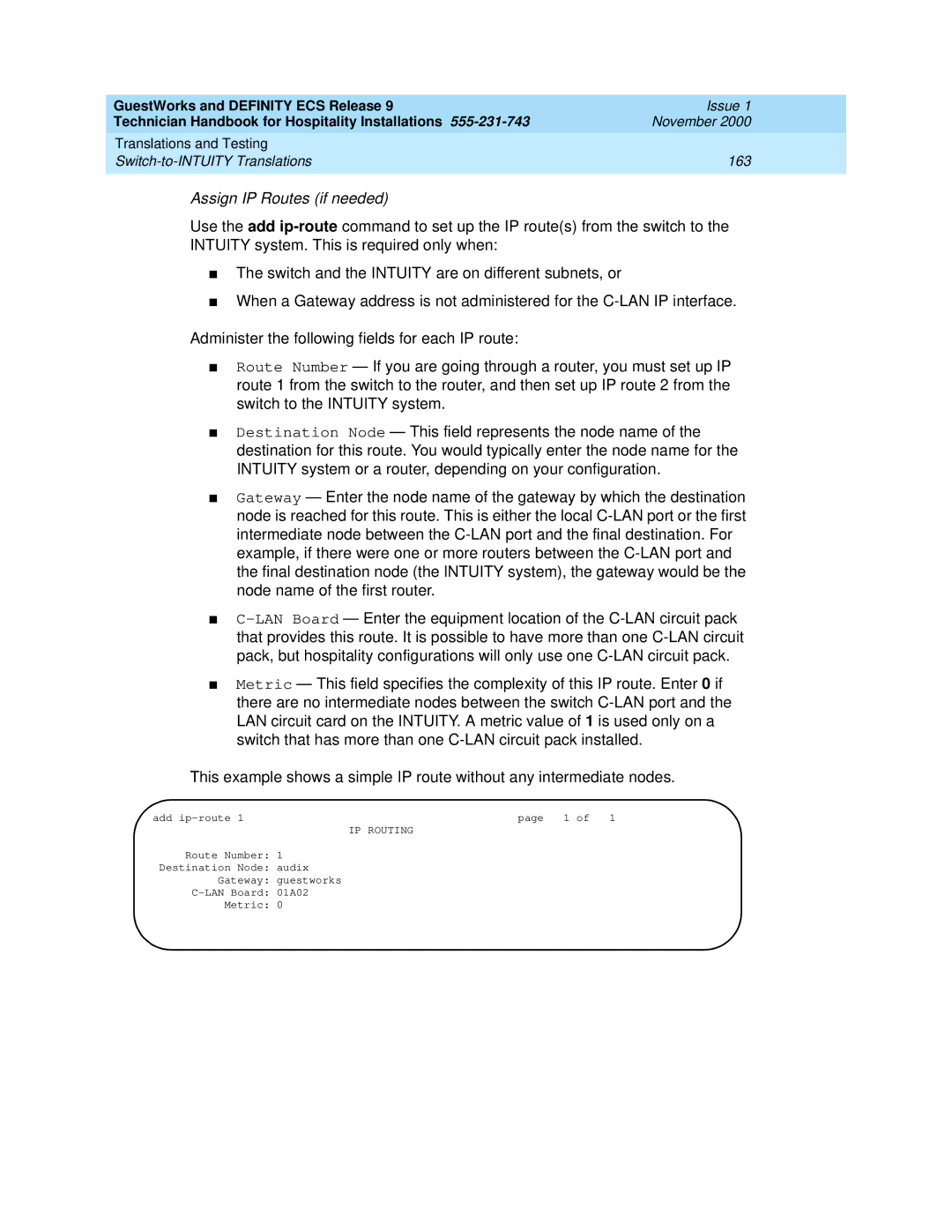 Avaya 555-231-743 manual Assign IP Routes if needed, IP Routing 