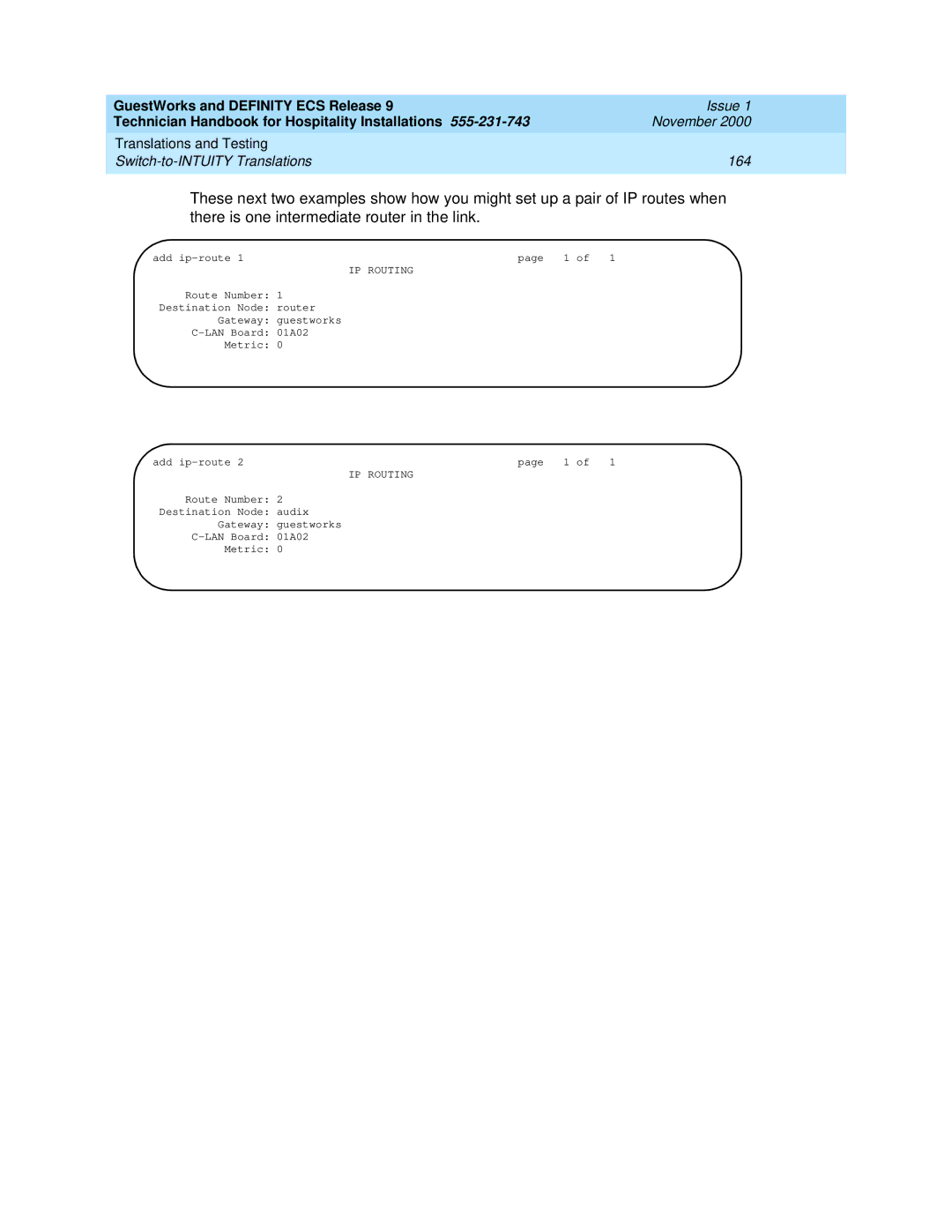 Avaya 555-231-743 manual Translations and Testing Switch-to-INTUITY Translations 164 