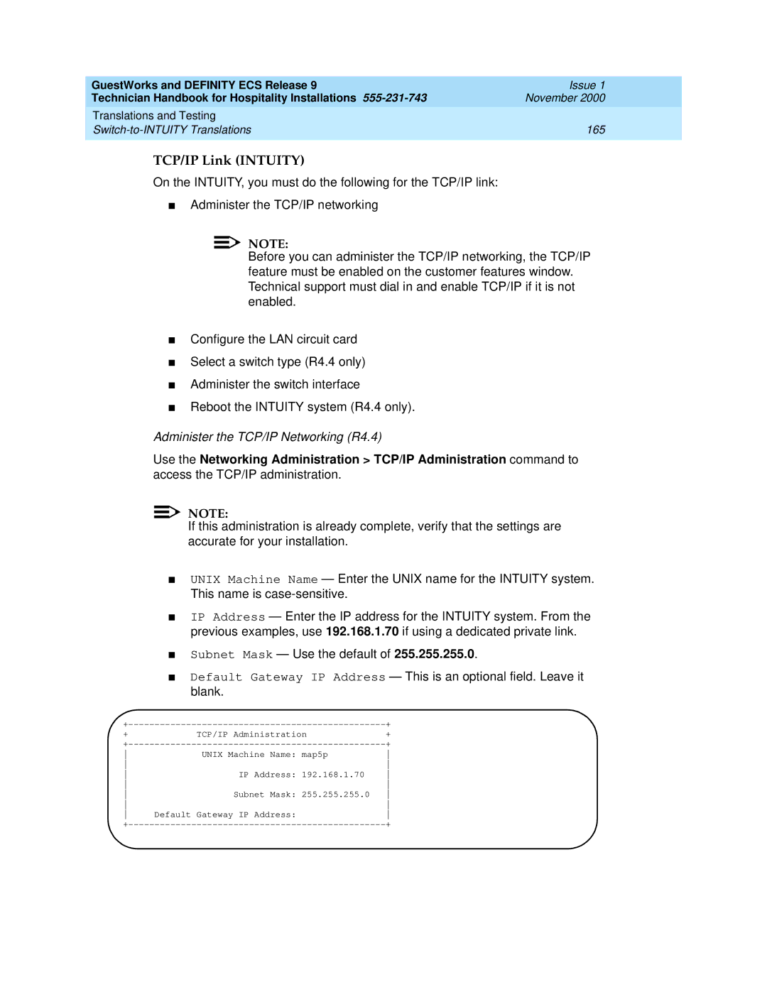 Avaya 555-231-743 manual TCP/IP Link Intuity 