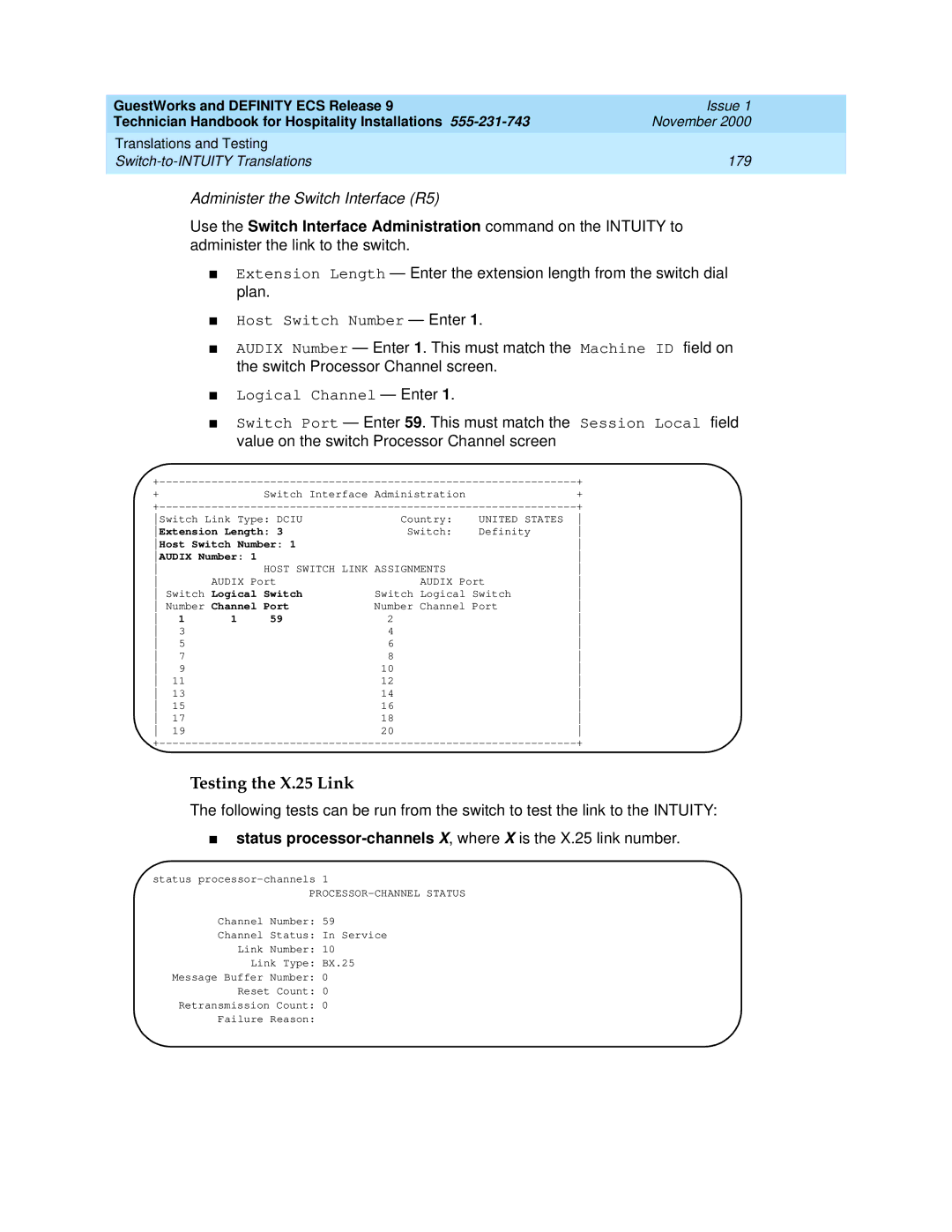 Avaya 555-231-743 manual Testing the X.25 Link, United States, Extension Length, Host Switch Number Audix Number 