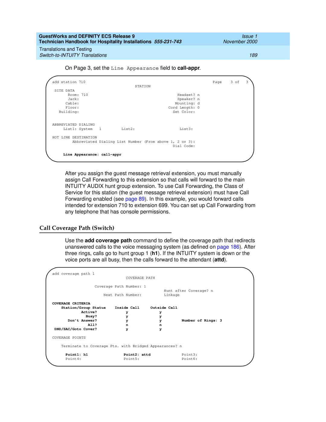 Avaya 555-231-743 manual Call Coverage Path Switch, Coverage Criteria 