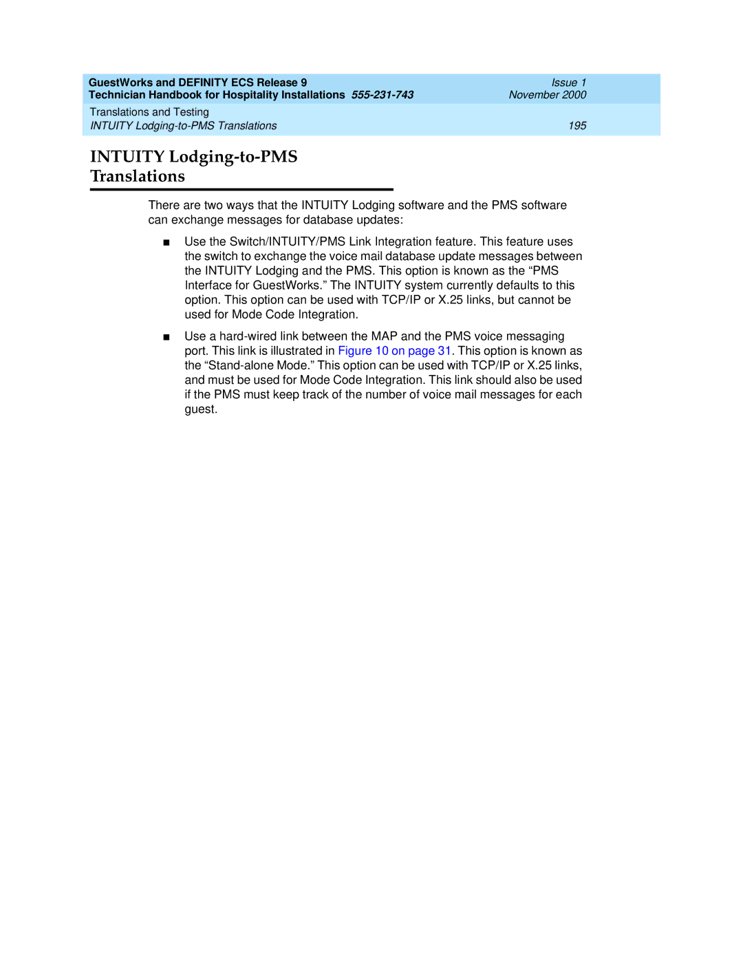 Avaya 555-231-743 manual Intuity Lodging-to-PMS Translations 