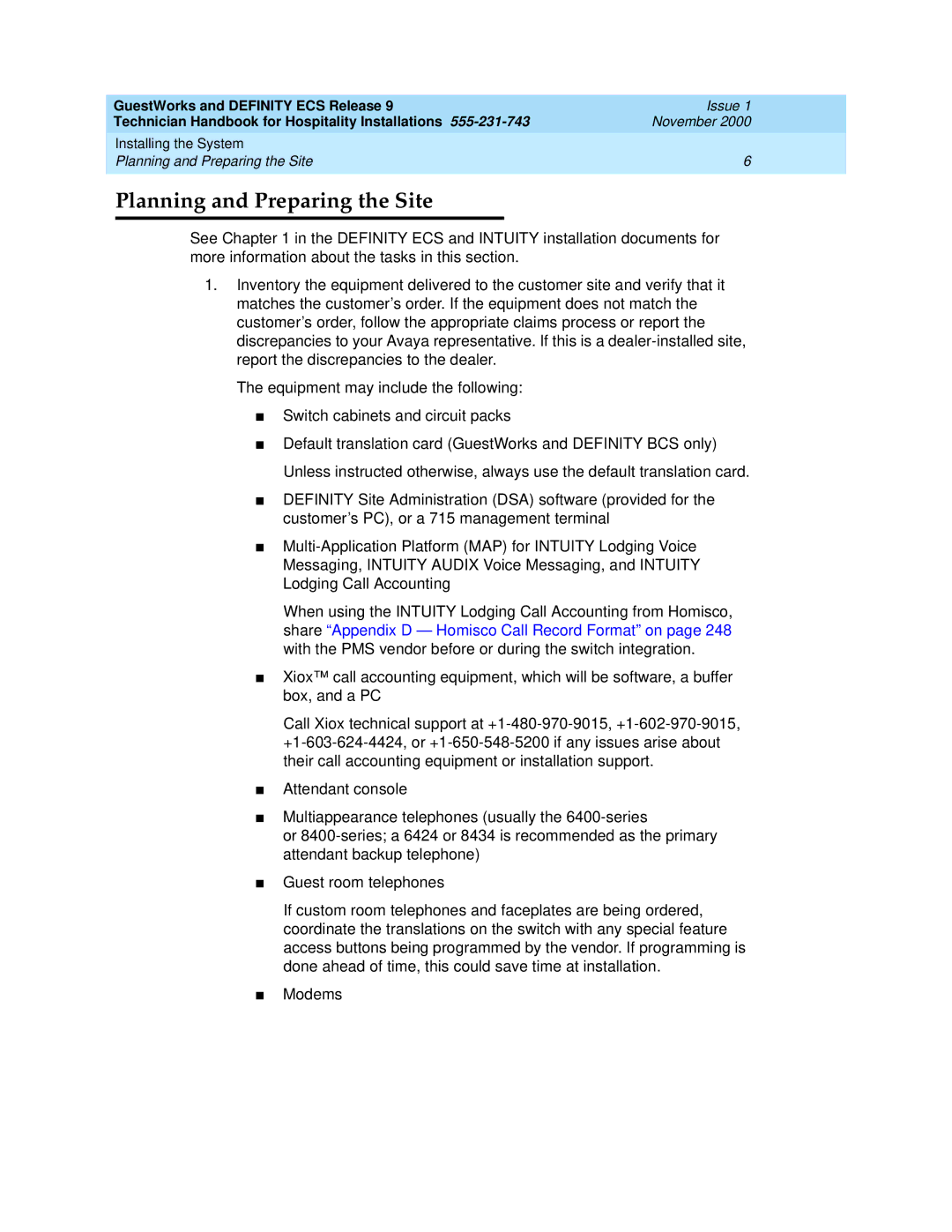 Avaya 555-231-743 manual Planning and Preparing the Site 