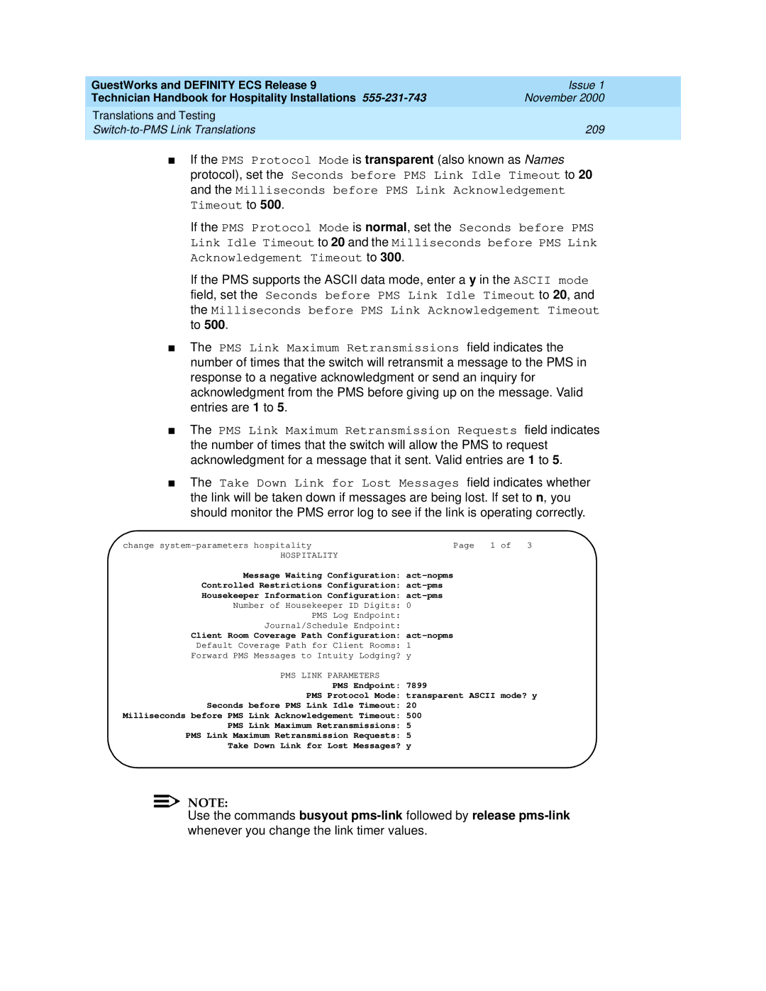 Avaya 555-231-743 manual PMS Endpoint, PMS Protocol Mode transparent Ascii mode? y 