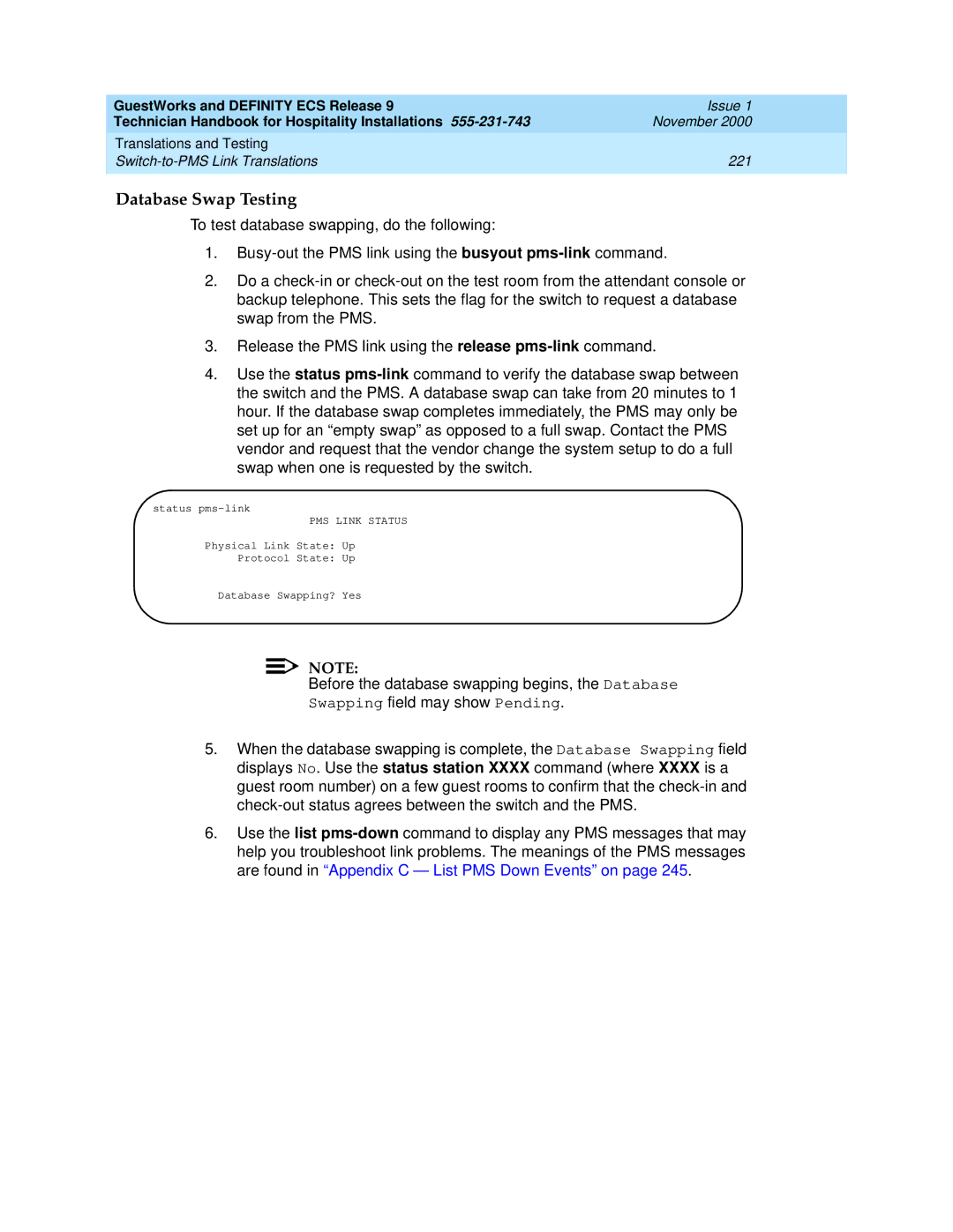 Avaya 555-231-743 manual Database Swap Testing 