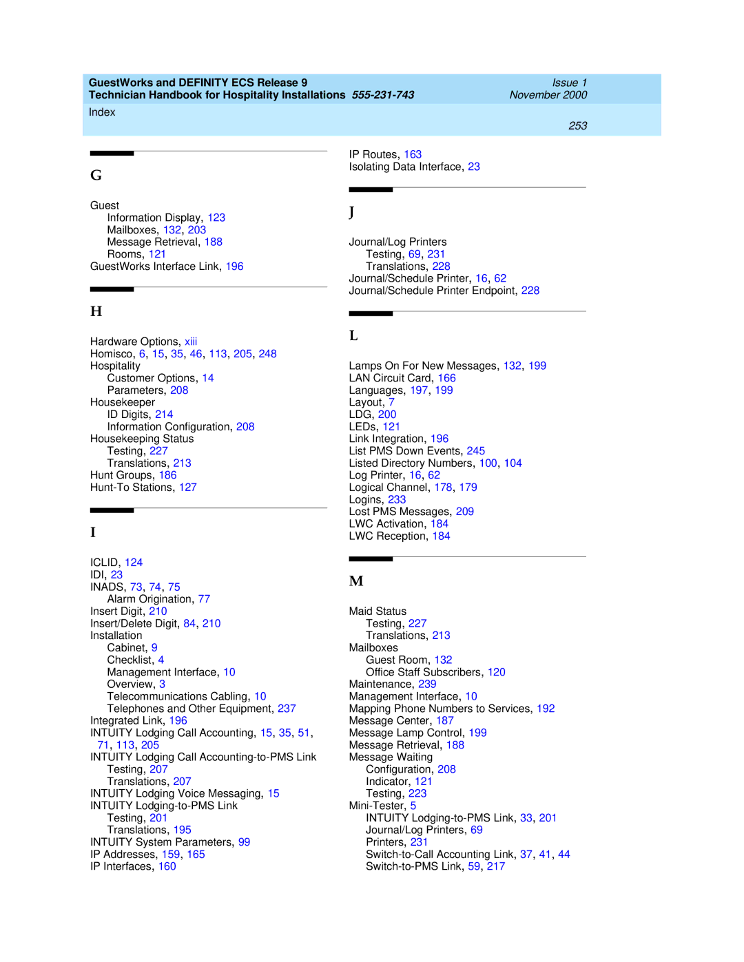 Avaya 555-231-743 manual INADS, 73, 74 