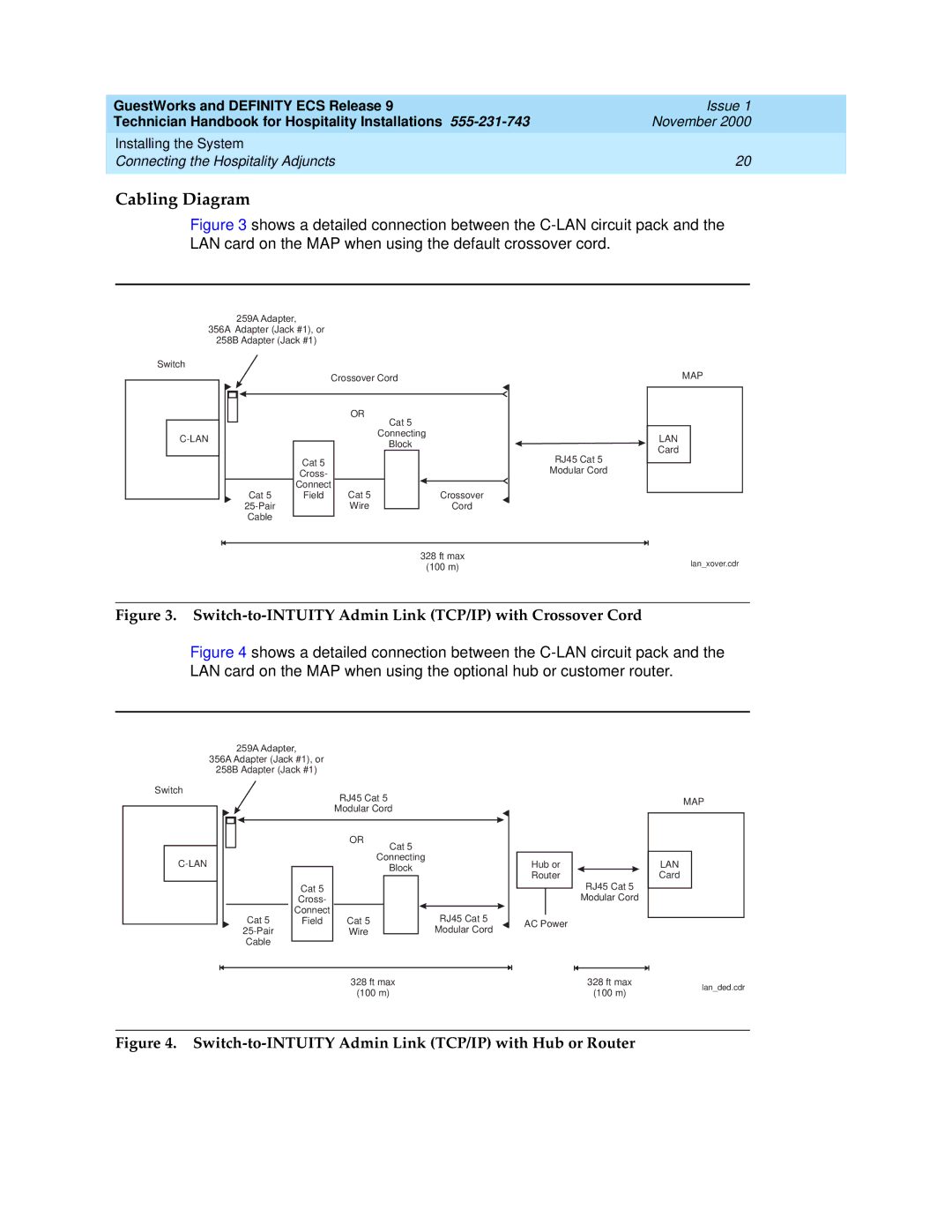 Avaya 555-231-743 manual Switch-to-INTUITY Admin Link TCP/IP with Crossover Cord 