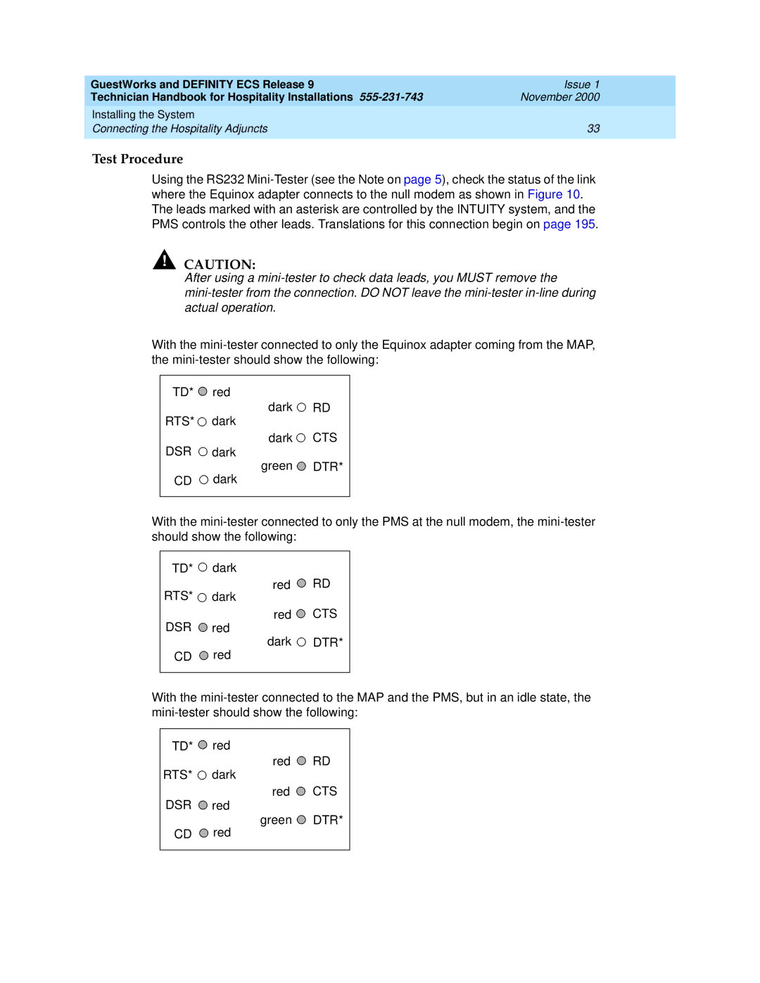 Avaya 555-231-743 manual Test Procedure 