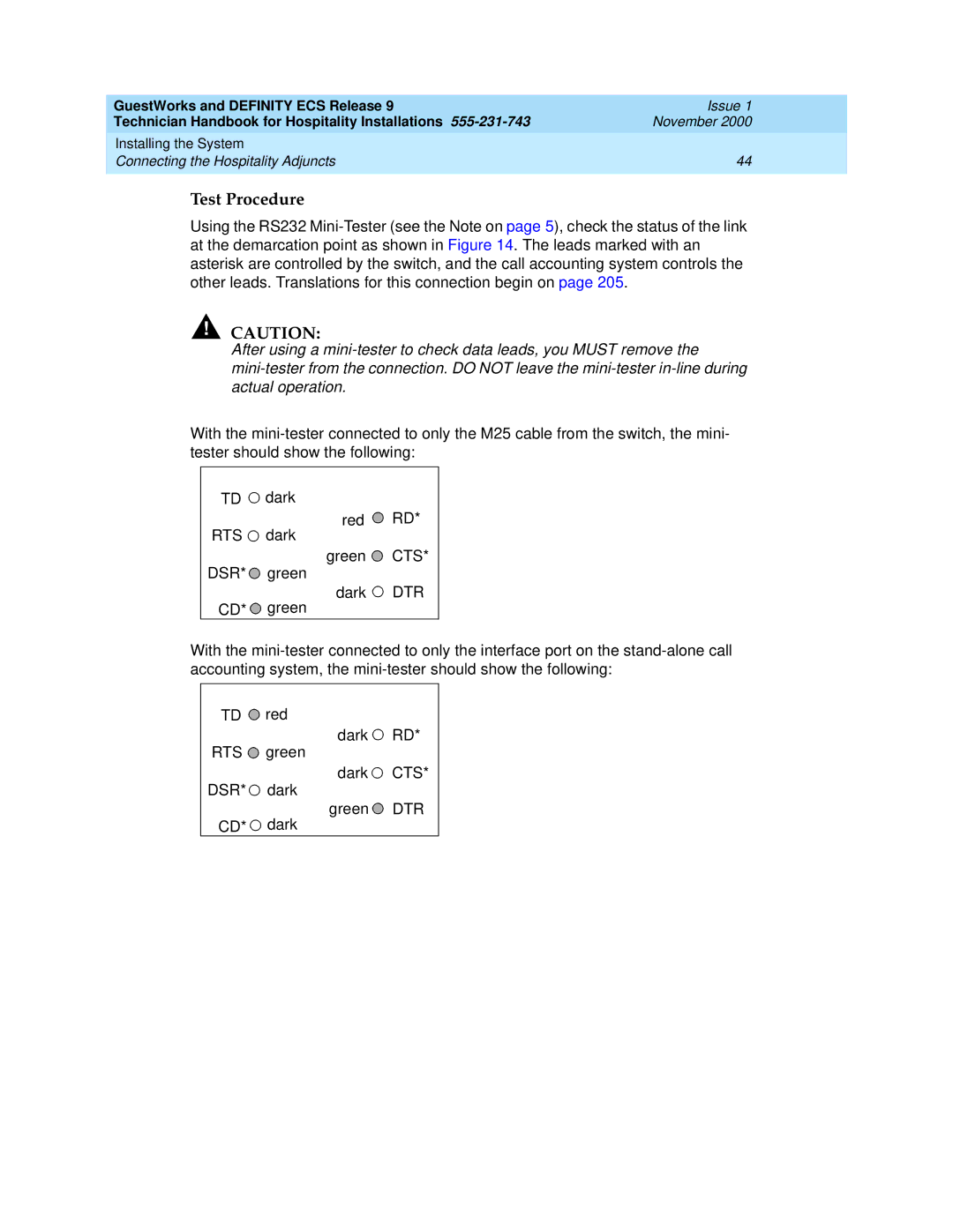 Avaya 555-231-743 manual Test Procedure 