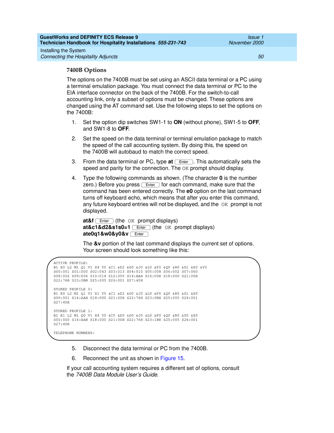 Avaya 555-231-743 manual 7400B Options 