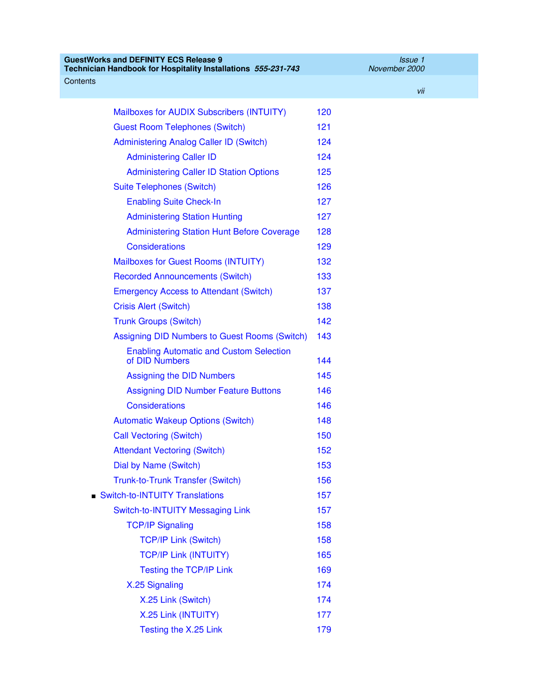 Avaya 555-231-743 manual Vii 