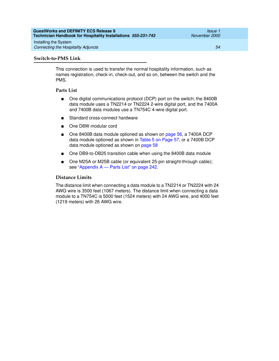 Avaya 555-231-743 manual Switch-to-PMS Link 