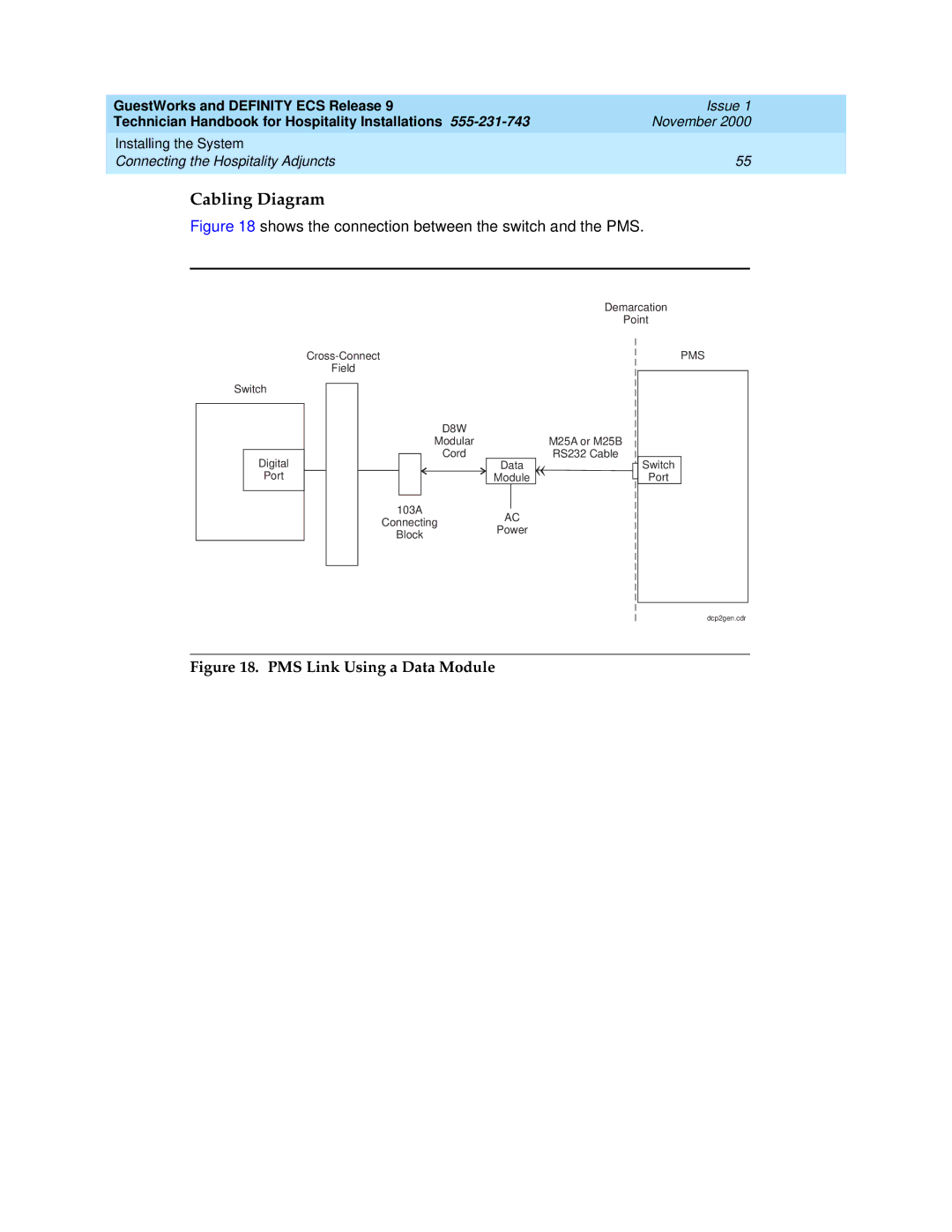 Avaya 555-231-743 manual PMS Link Using a Data Module 