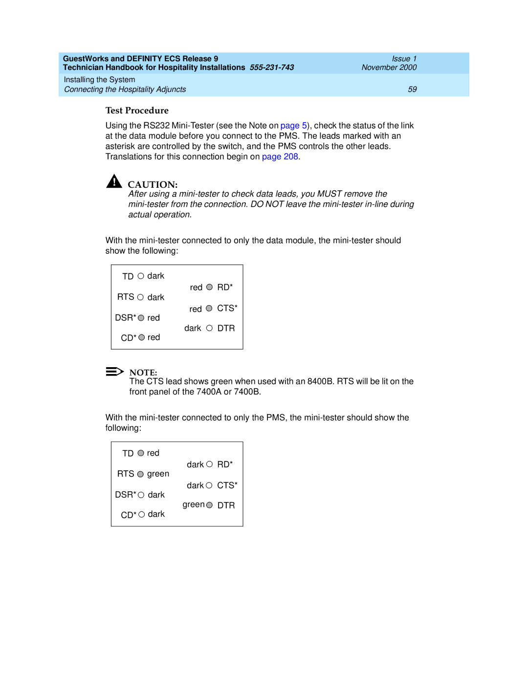 Avaya 555-231-743 manual Test Procedure 