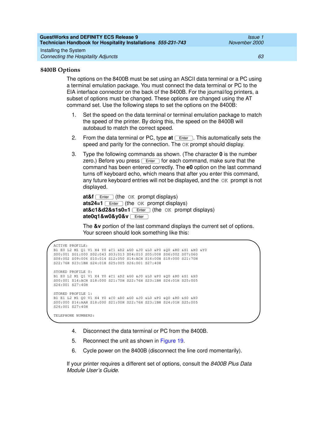 Avaya 555-231-743 manual 8400B Options 