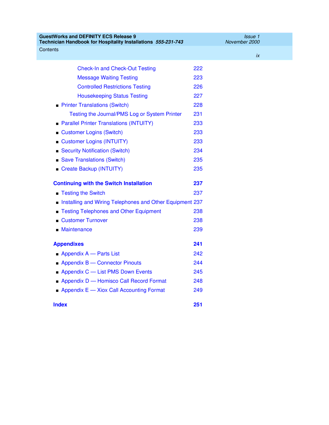 Avaya 555-231-743 manual Continuing with the Switch Installation 237 