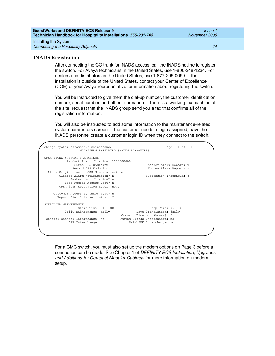 Avaya 555-231-743 manual Inads Registration, Scheduled Maintenance 