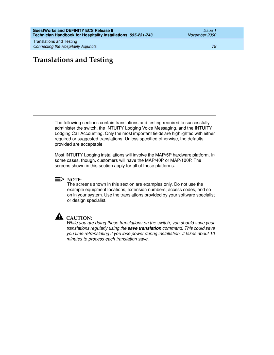 Avaya 555-231-743 manual Translations and Testing 