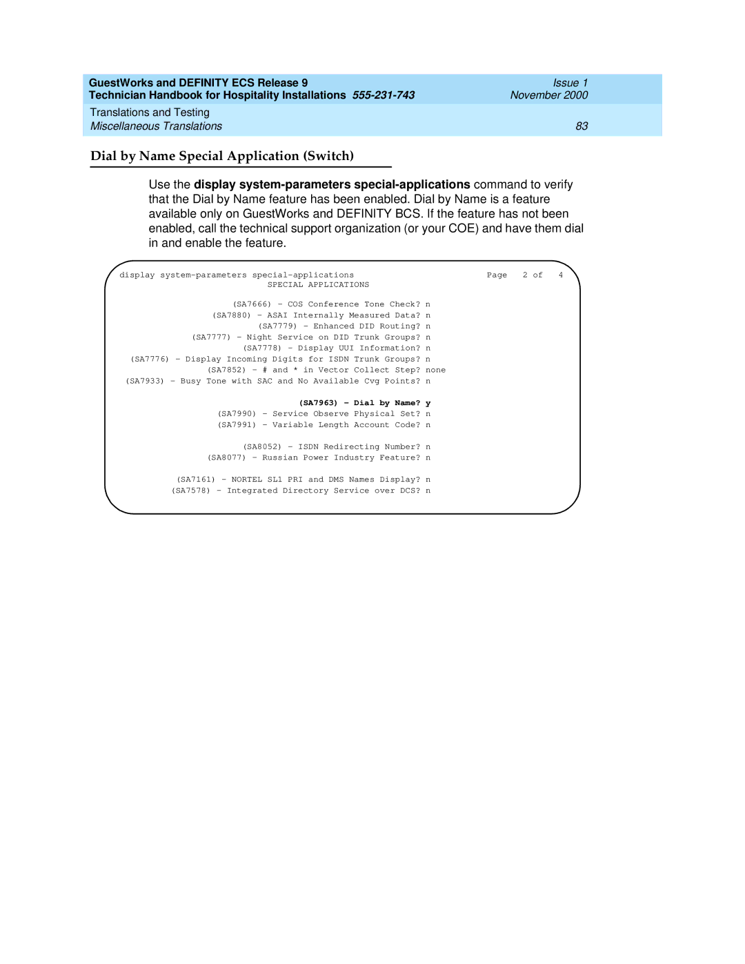 Avaya 555-231-743 manual Dial by Name Special Application Switch, Special Applications 