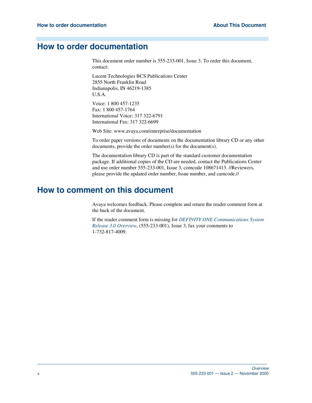 Avaya 555-233-001 manual How to order documentation, How to comment on this document 