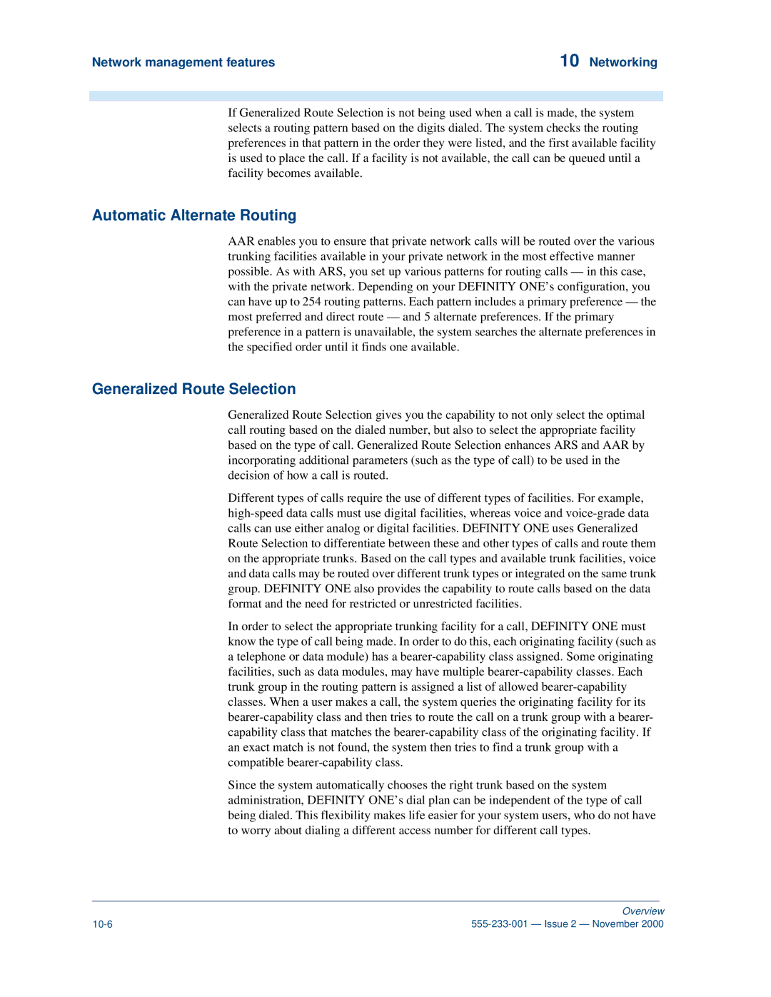 Avaya 555-233-001 manual Automatic Alternate Routing, Generalized Route Selection 