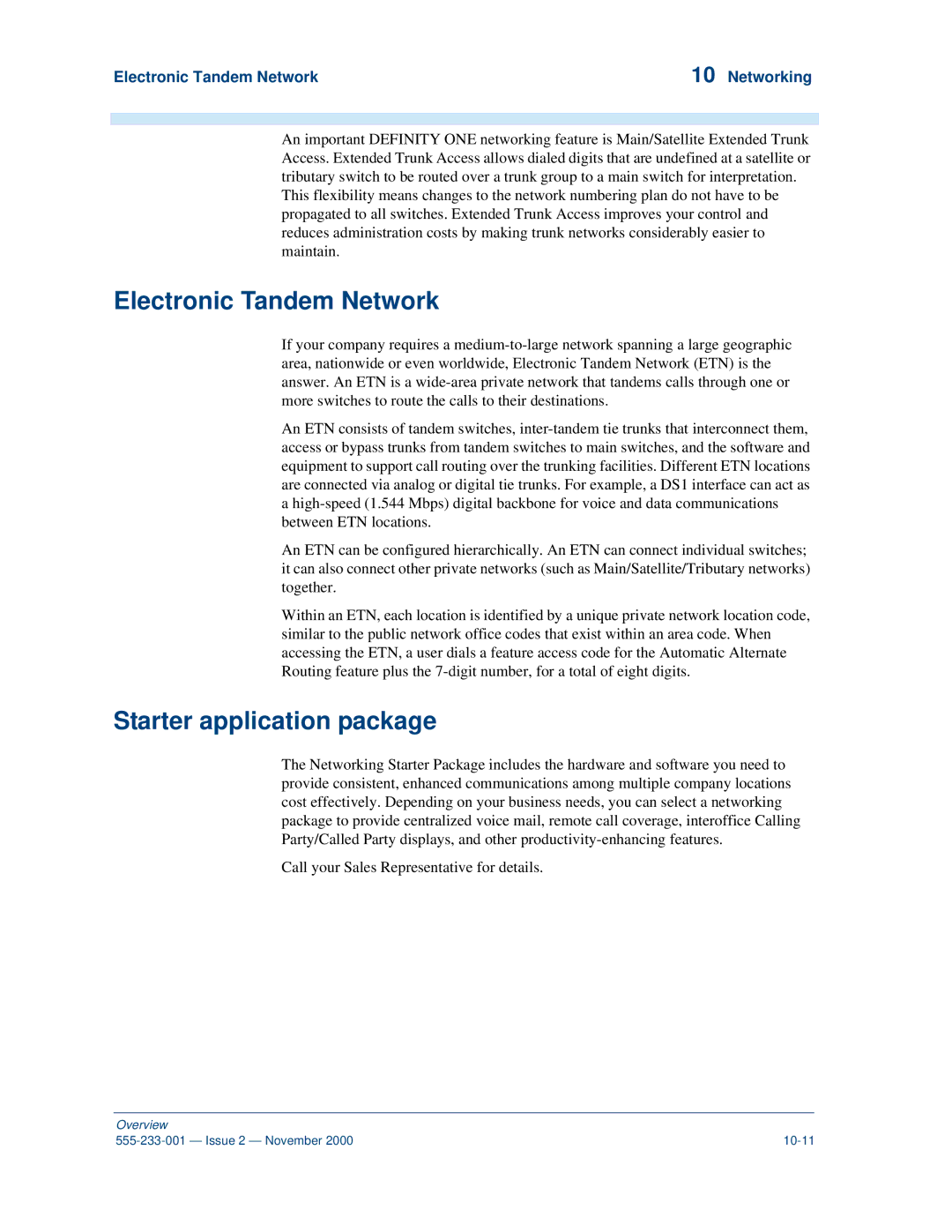 Avaya 555-233-001 manual Electronic Tandem Network Networking 